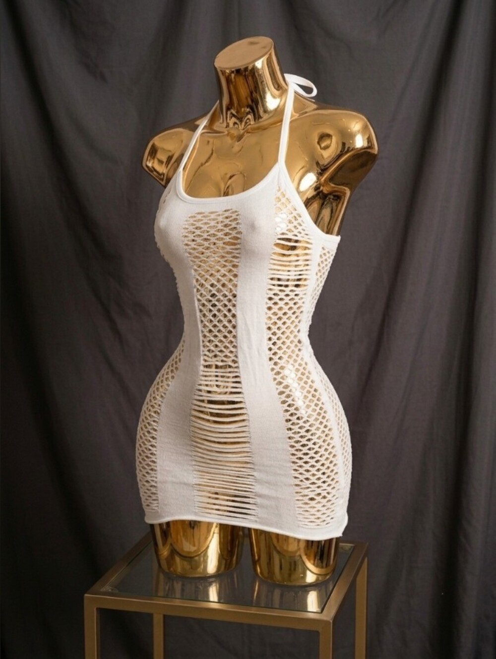 White Knit Fishnet Halter Lingerie 🤍